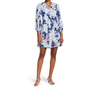 Vince Camuto Floral Mini Dress Size 2 Women Preppy Pebble Crepe Button Front
